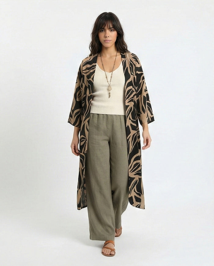 Abstract Print Longline Kimono Cardigan