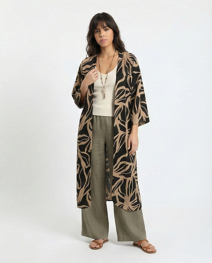 Abstract Print Longline Kimono Cardigan