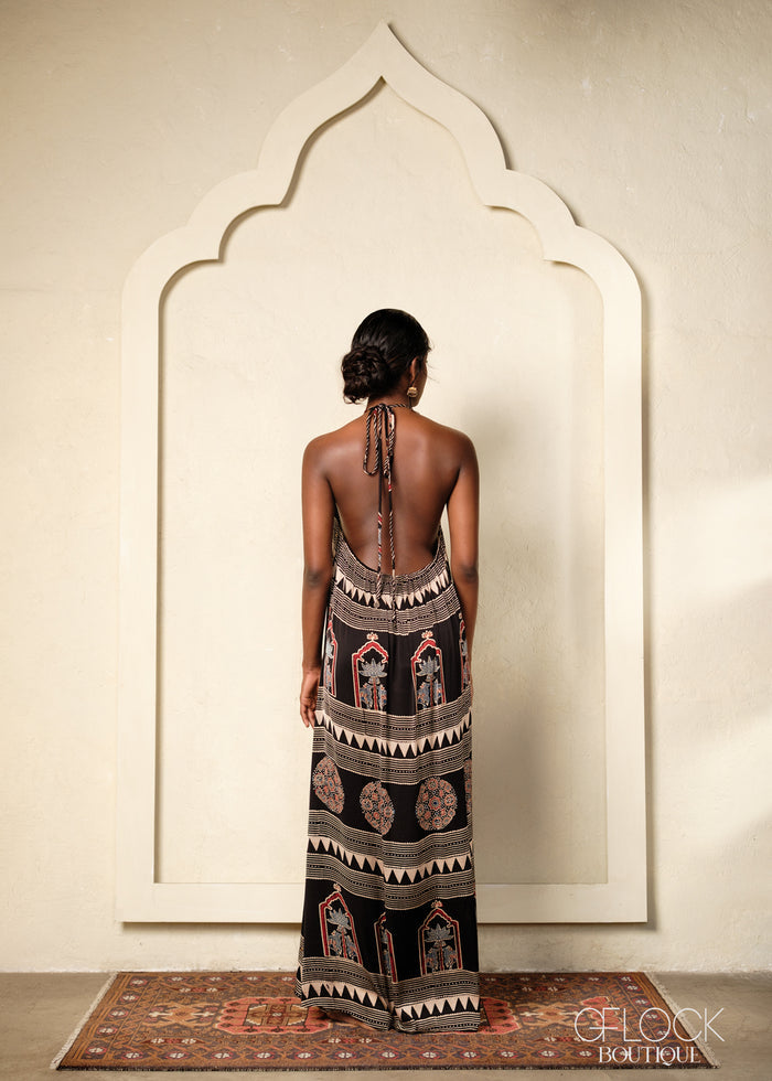 Ajrakh Handprinted Halter Maxi Dress - 070226