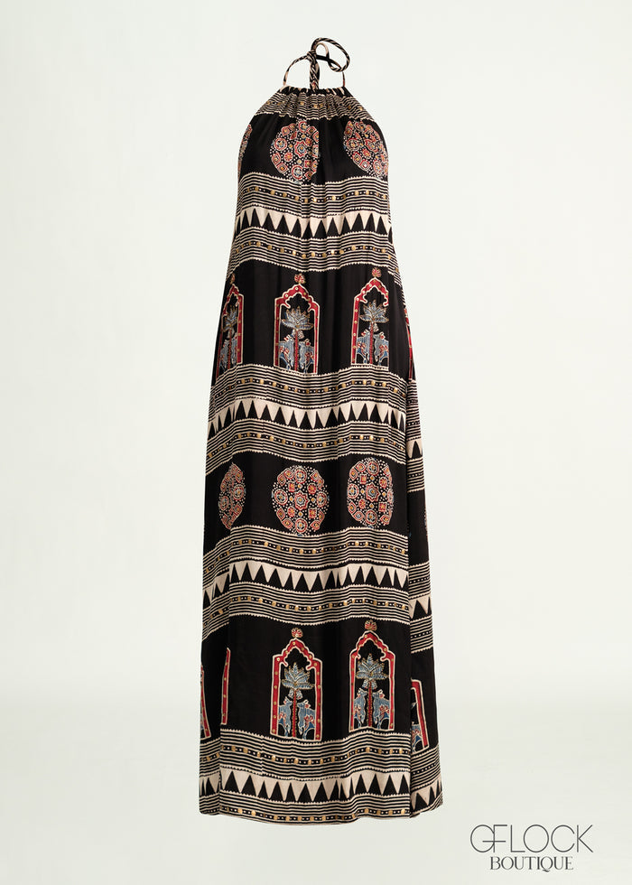 Ajrakh Handprinted Halter Maxi Dress - 070226