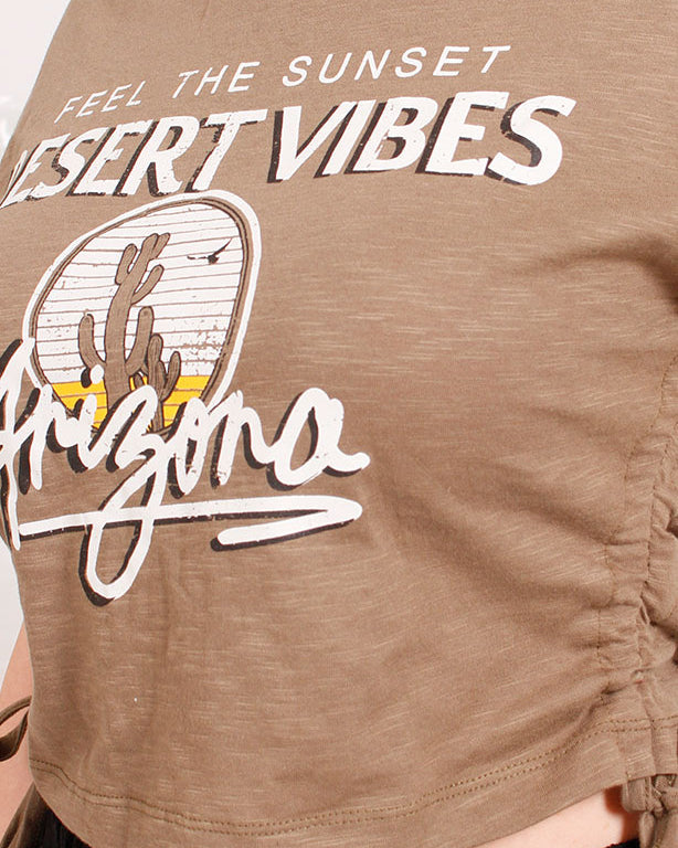 Arizona Desert Vibes Ruched Side Graphic Crop Tee - O182844