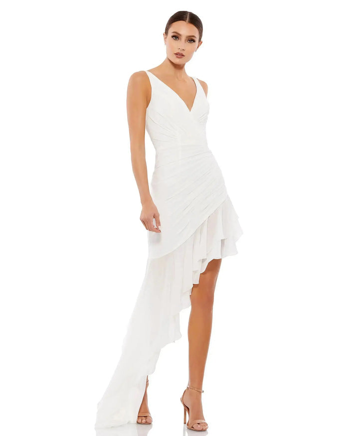 Asymmetrical Ruffled V-Neck Chiffon Dress Ieena for Mac Duggal