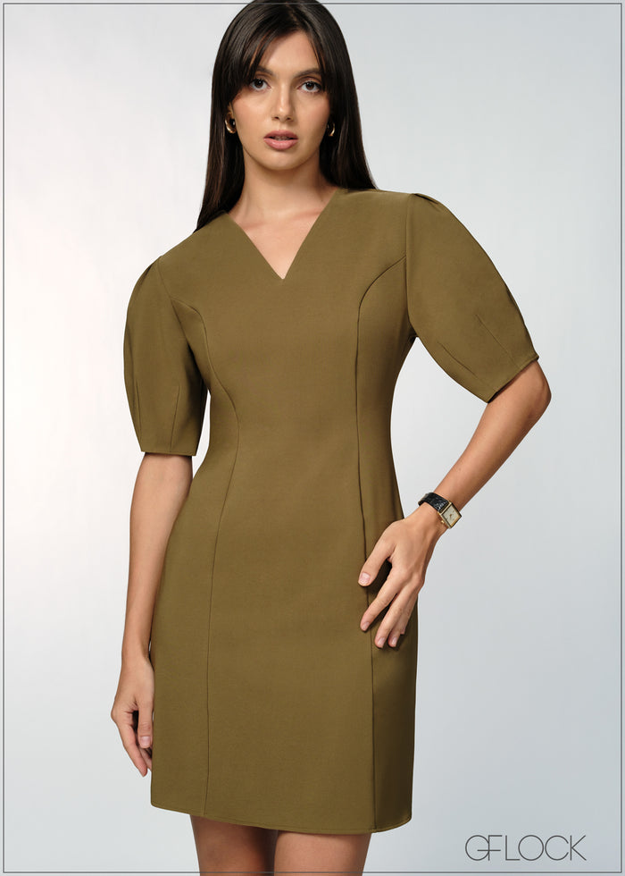 Barrel Sleeved Midi Dress - 200726