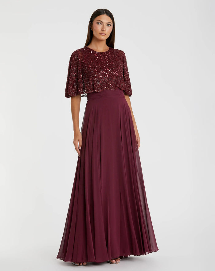 Red Beaded Overlay A-Line Gown - Mac Duggal
