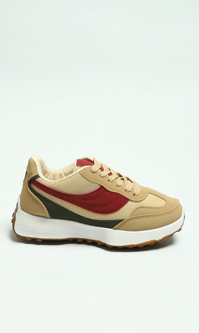 Beige and Red Multicolored Panel Women Sneakers