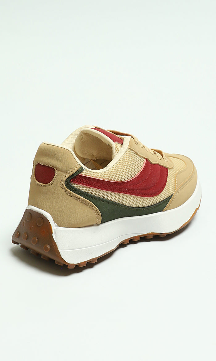 Beige and Red Multicolored Panel Women Sneakers
