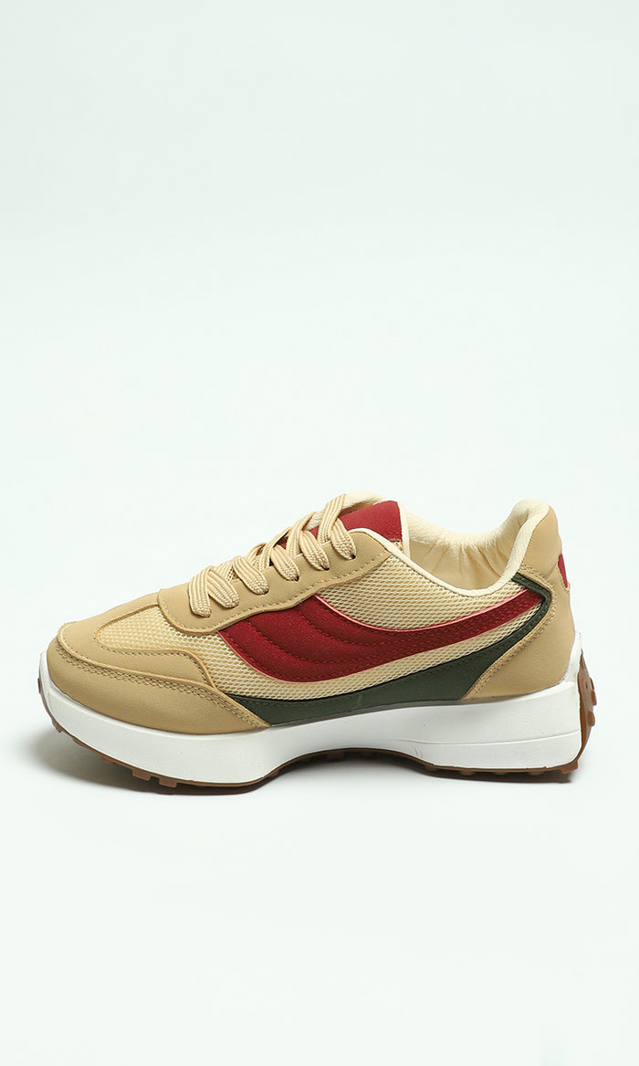 Beige and Red Multicolored Panel Women Sneakers