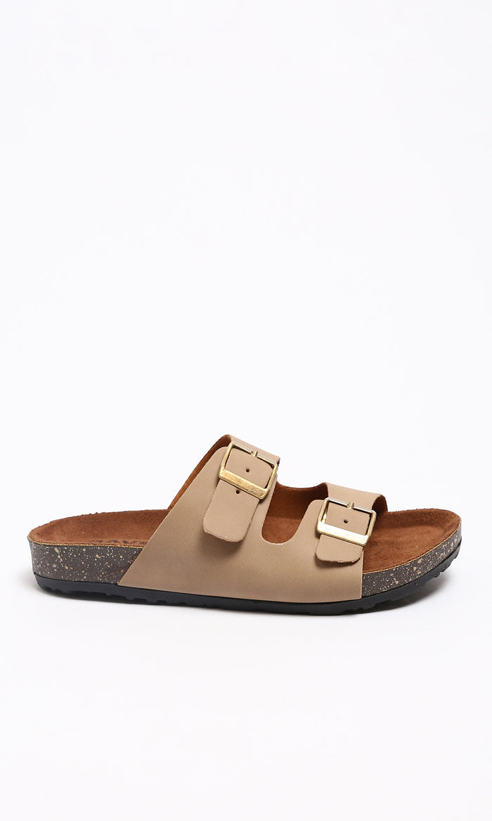 Beige Double-Strap Buckled Comfort Sandals - R212535
