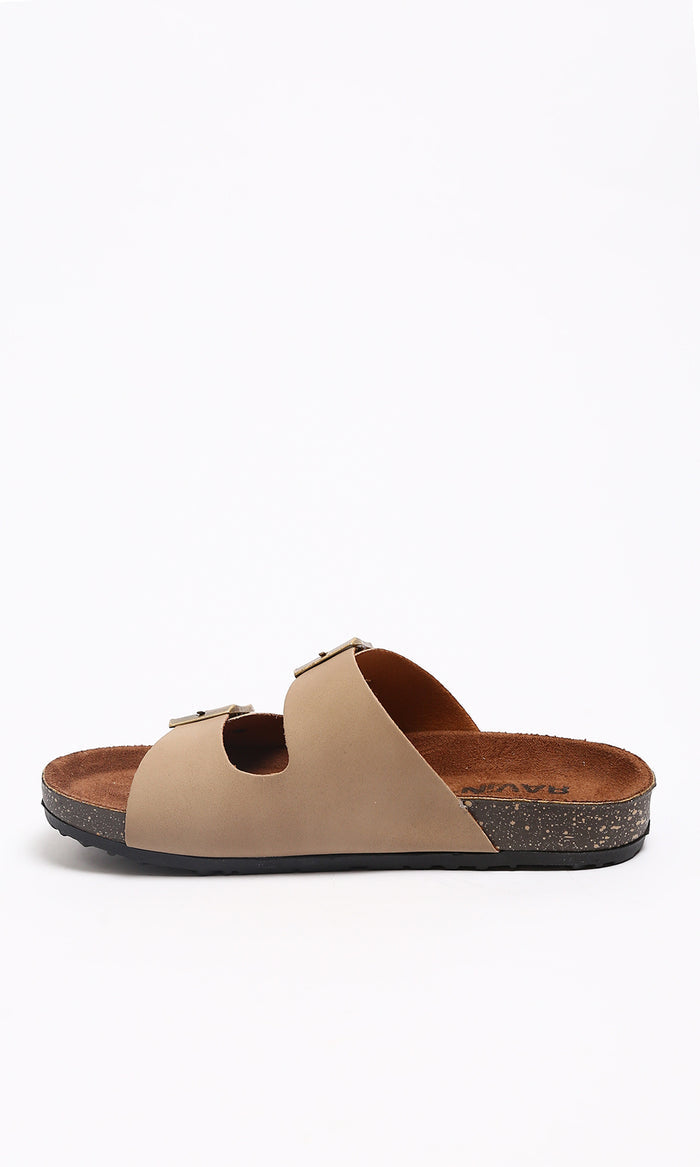 Beige Double-Strap Buckled Comfort Sandals - R212535