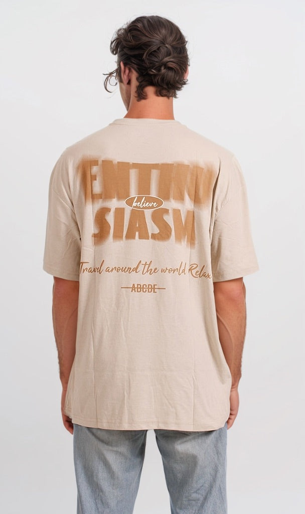 Beige Graphic Print Oversized T-Shirt