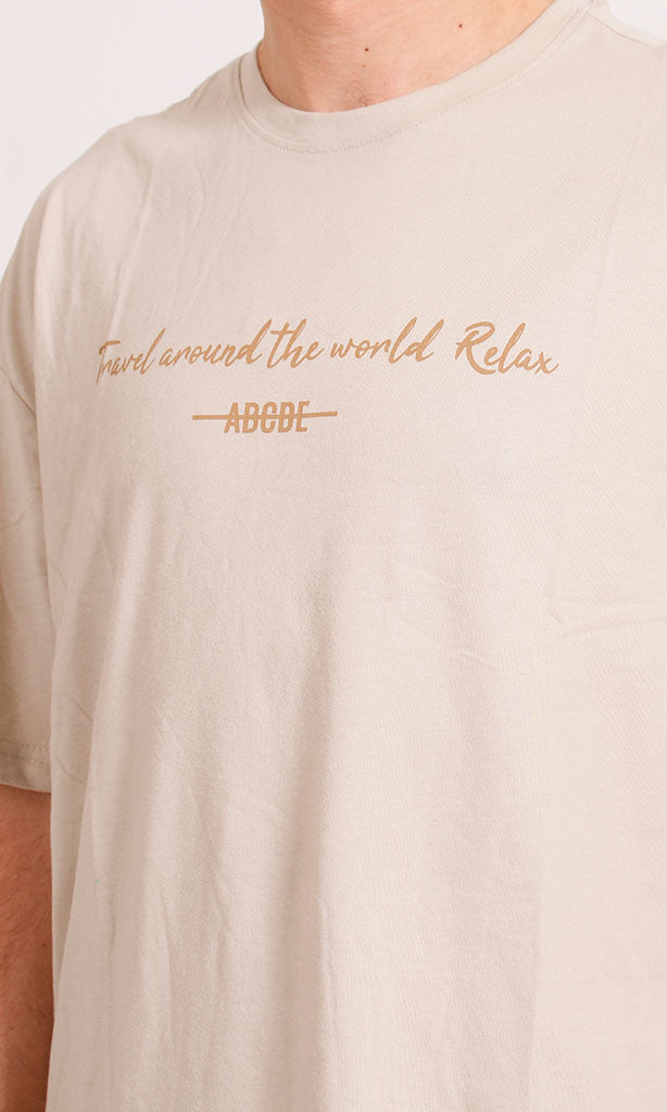 Beige Graphic Print Oversized T-Shirt