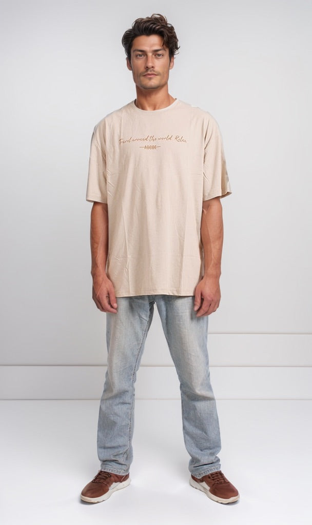 Beige Graphic Print Oversized T-Shirt