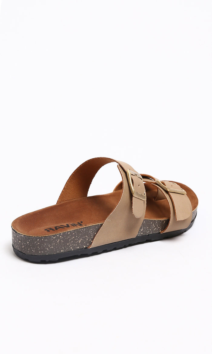 Beige Suede Double Strap Buckle Slides - R212538