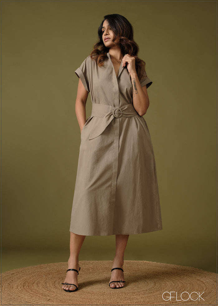 Belted Midi Dress - 100726