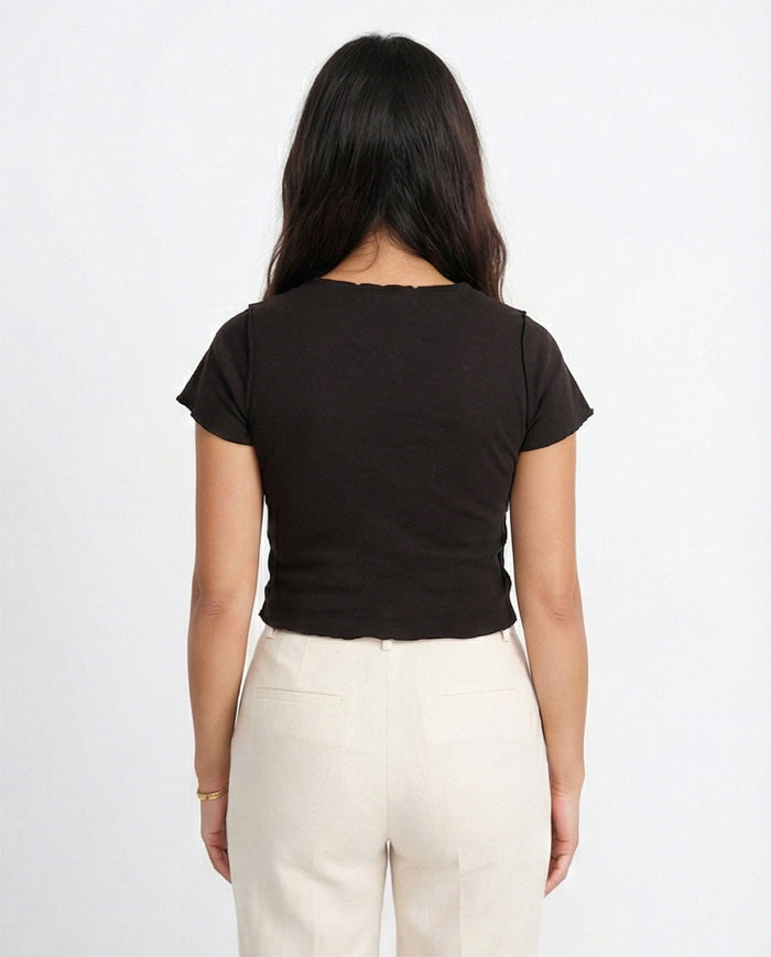 Black Architectural Seam Detail Short Sleeve T-Shirt