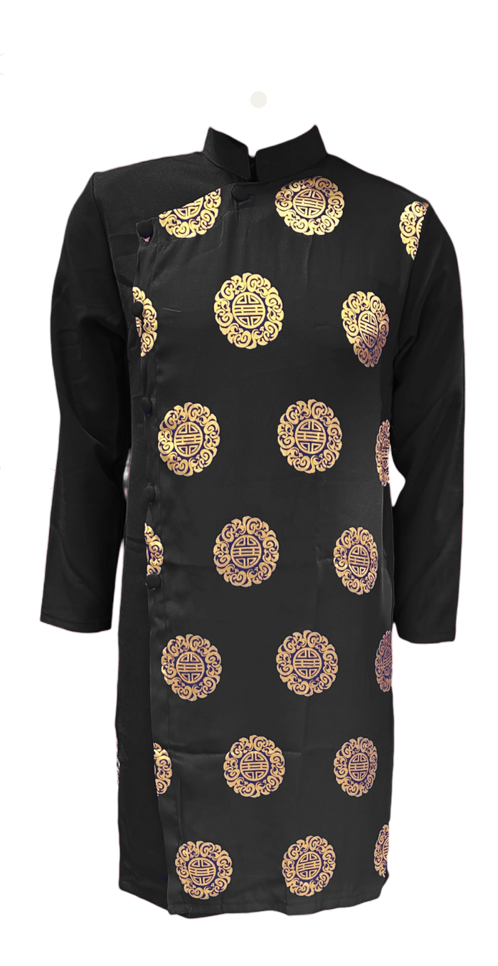 Black Men's Ao Dai, Good Fortune Gold Pattern