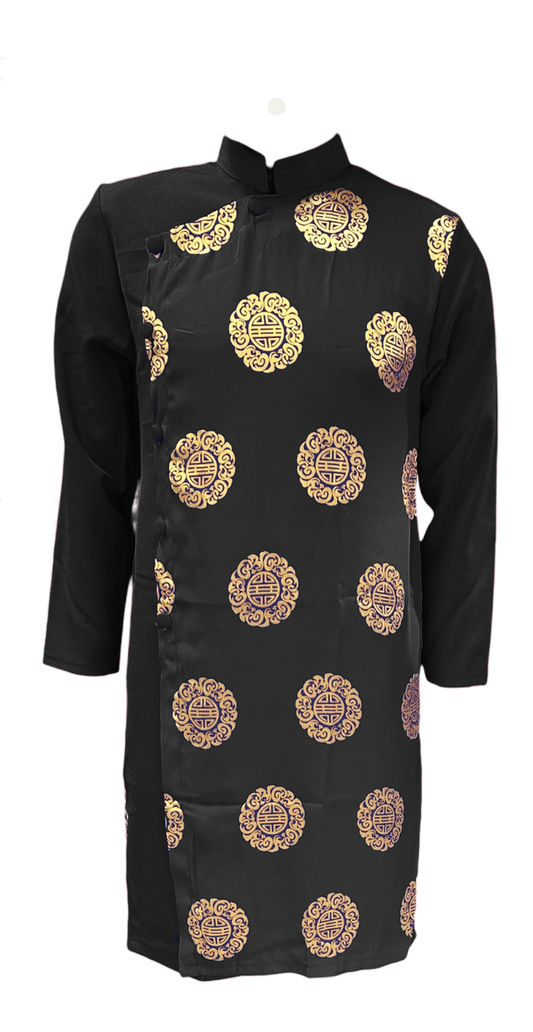 Black Men's Ao Dai, Good Fortune Gold Pattern