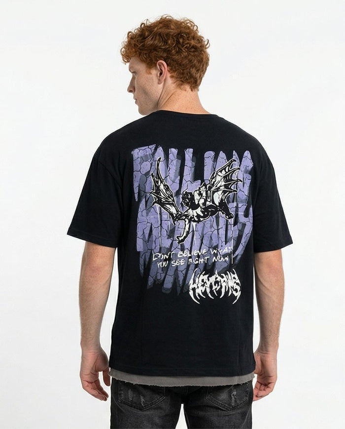 Black Oversized Graphic Streetwear Tee - O198306