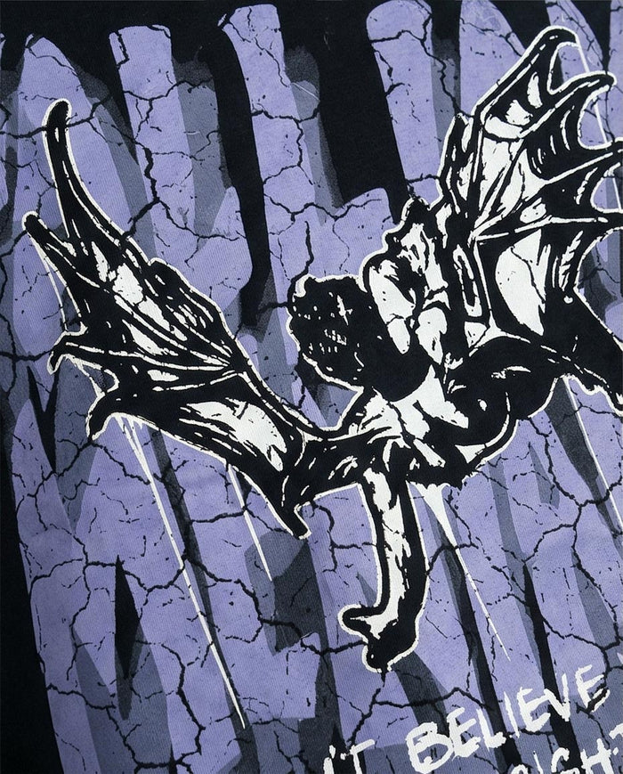 Black Oversized Graphic Streetwear Tee - O198306
