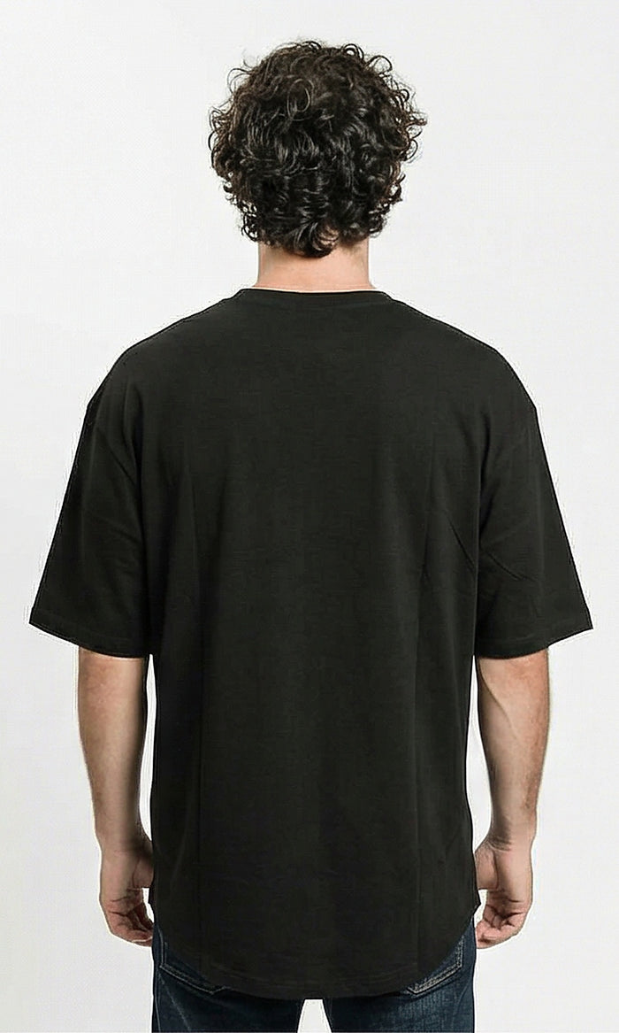 Black Oversized Relaxed Fit Crew Neck Tee - R216109
