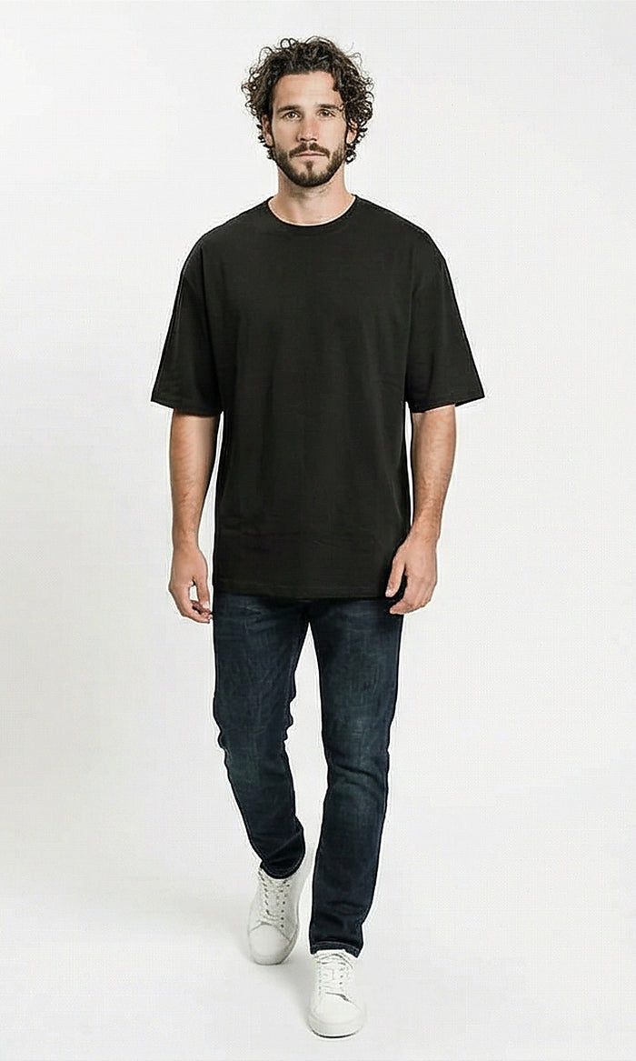 Black Oversized Relaxed Fit Crew Neck Tee - R216109