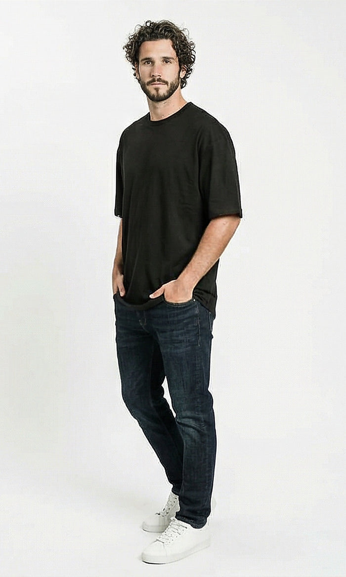 Black Oversized Relaxed Fit Crew Neck Tee - R216109