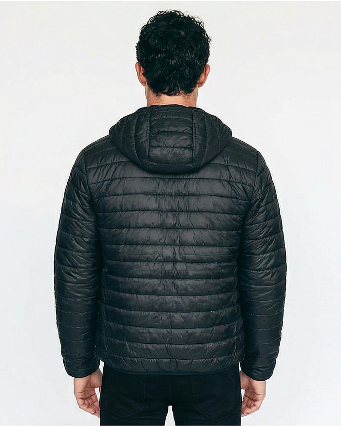 Black Quilted Hooded Puffer Jacket