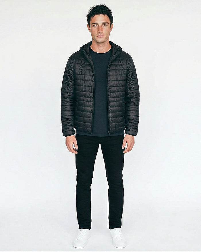 Black Quilted Hooded Puffer Jacket