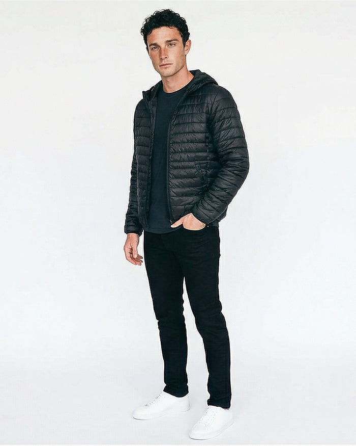Black Quilted Hooded Puffer Jacket