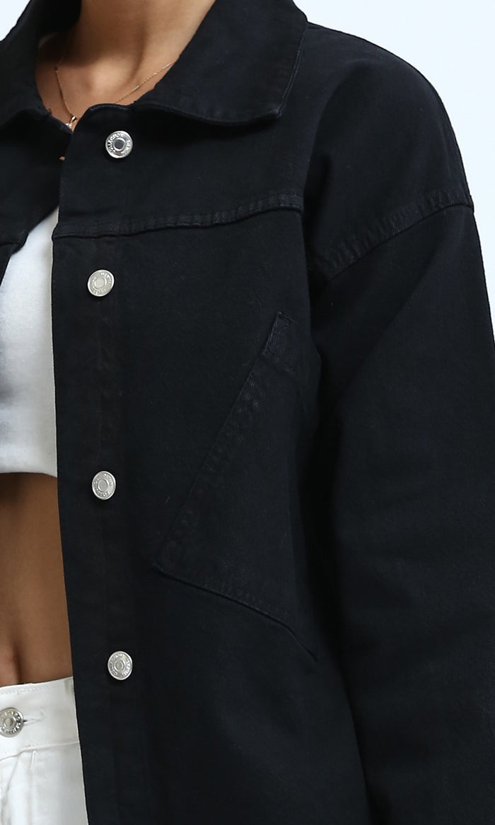 Black Regular Fit Graphic Print Denim Jacket - O200515