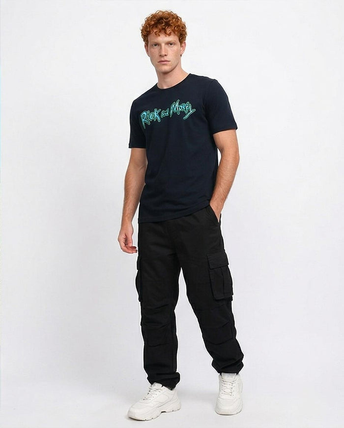Black Rick and Morty Graphic Back Print T-Shirt - O198039