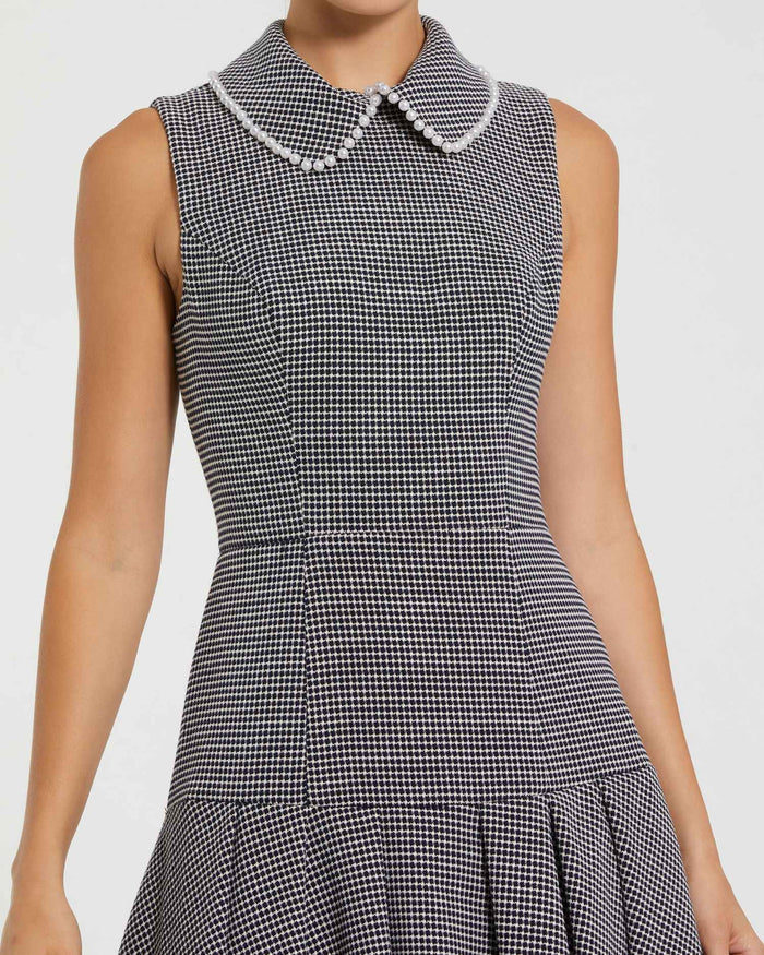Black Sleeveless Collared Boucle Mini Dress - Ieena for Mac Duggal