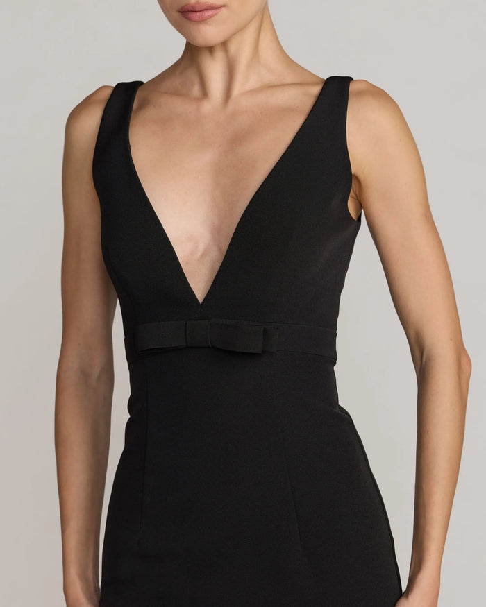 Black Crepe V-Neck Mermaid Gown with Bow Ieena for Mac Duggal