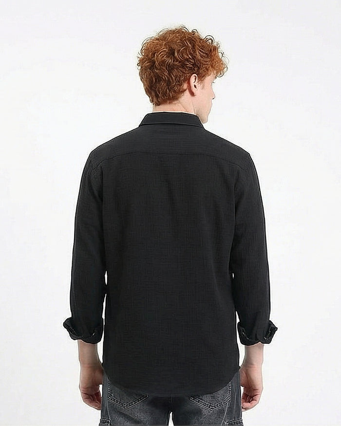 Black Textured Long Sleeve Shirt - O202119