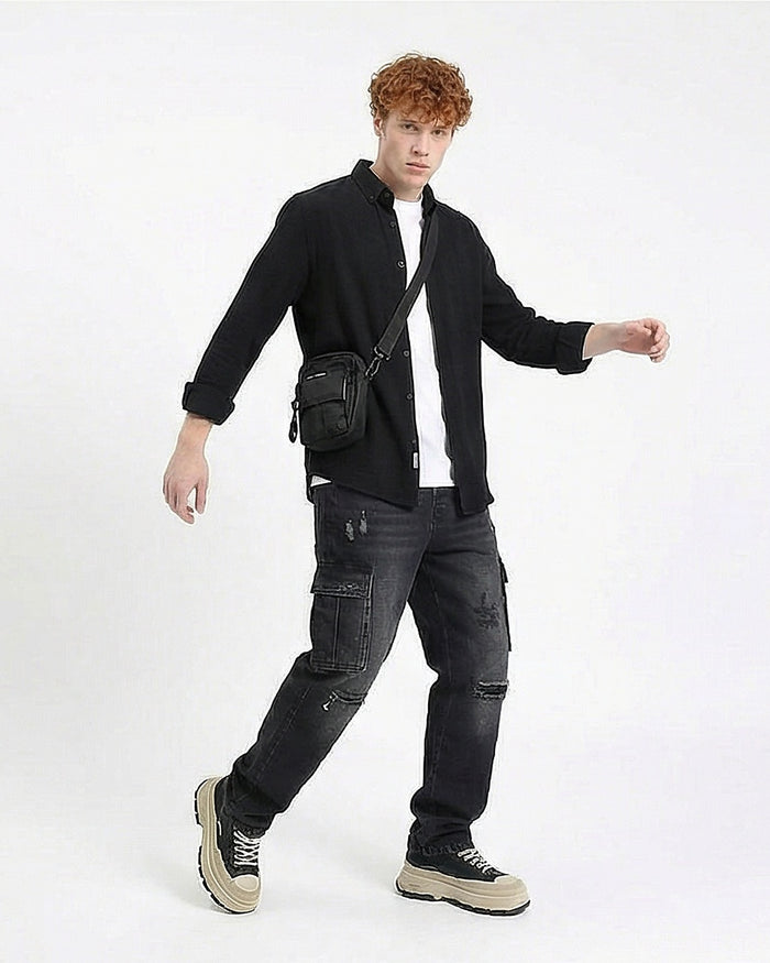 Black Textured Long Sleeve Shirt - O202119