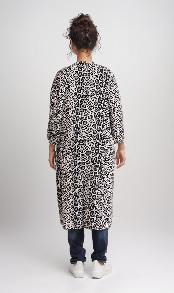 Black & White Leopard Print Longline Cardigan