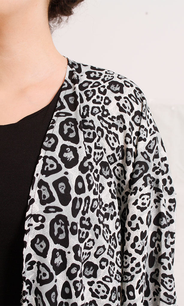 Black & White Leopard Print Longline Cardigan