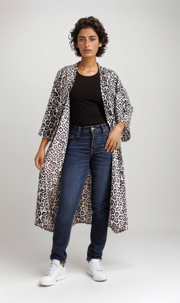 Black & White Leopard Print Longline Cardigan