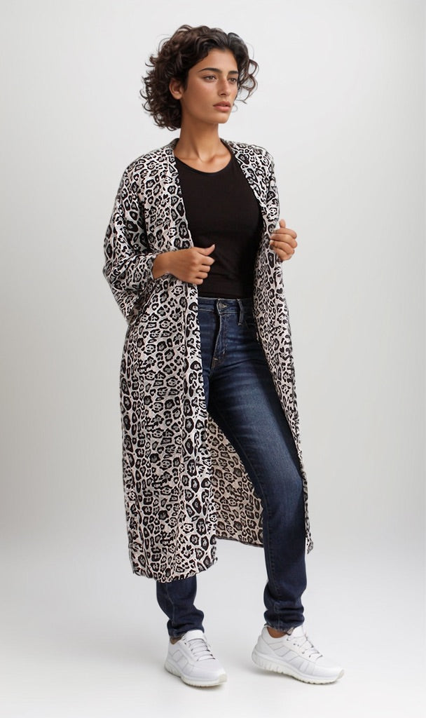Black & White Leopard Print Longline Cardigan