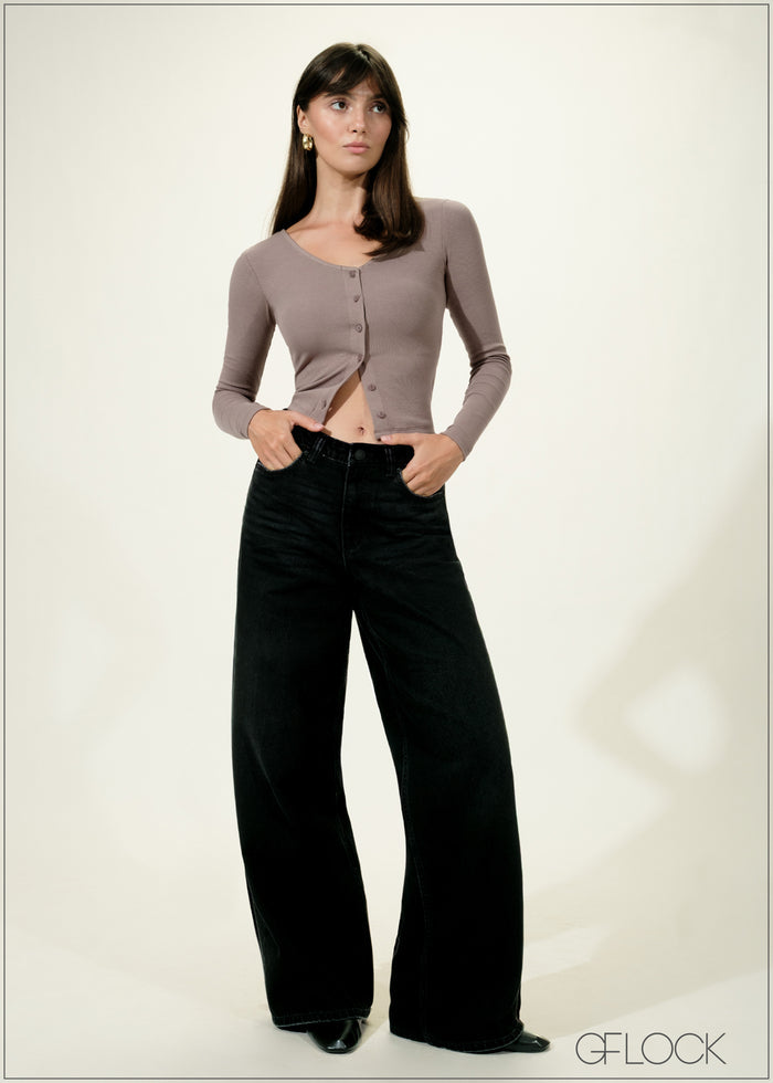 Black Wide Leg Jean Short Length - women’s jeans at GFLOCK Sri Lanka