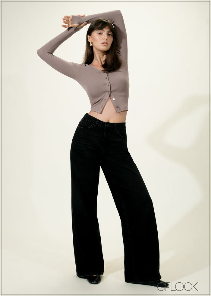 Black Wide Leg Jean Short Length - women’s jeans alternate view - GFLOCK Sri Lanka