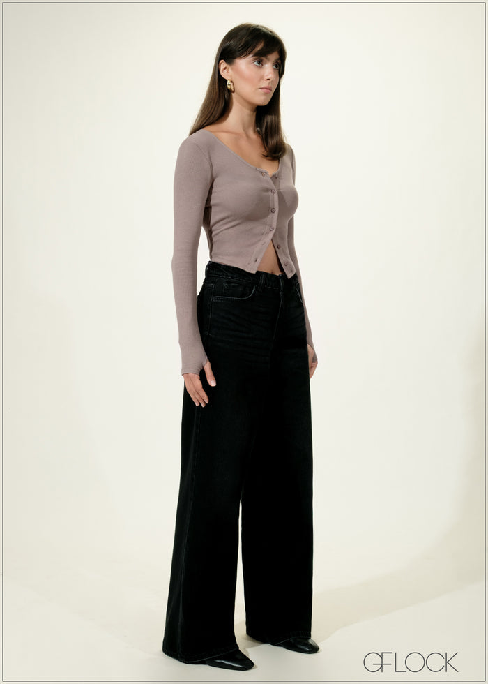 Black Wide Leg Jean Short Length - women’s jeans alternate view - GFLOCK Sri Lanka