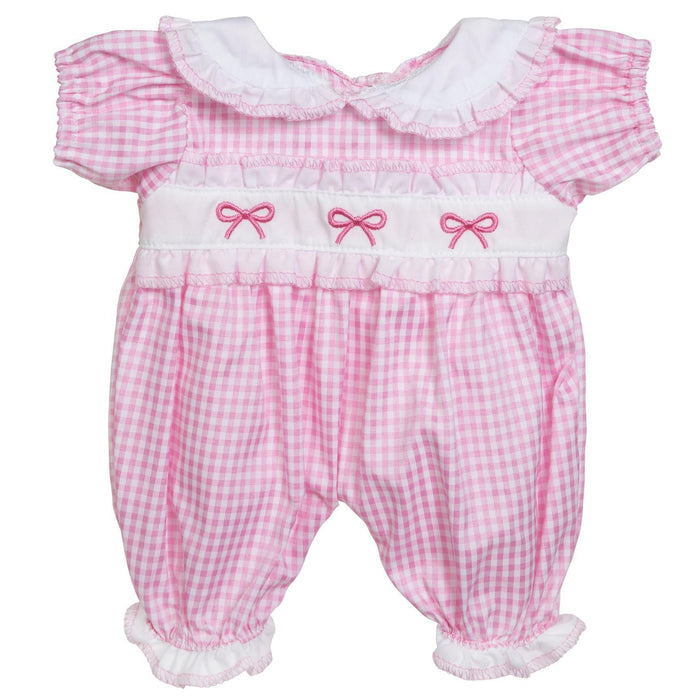 BLC Z01 Romper Gingham Pink Bows Fits 12", 14" & Lullaby