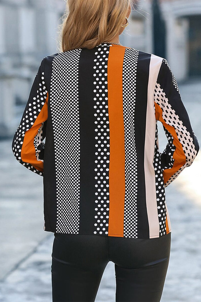 Blouse orange à imprimé géométrique et col en V cranté color block-A WOMAN WE LOVE