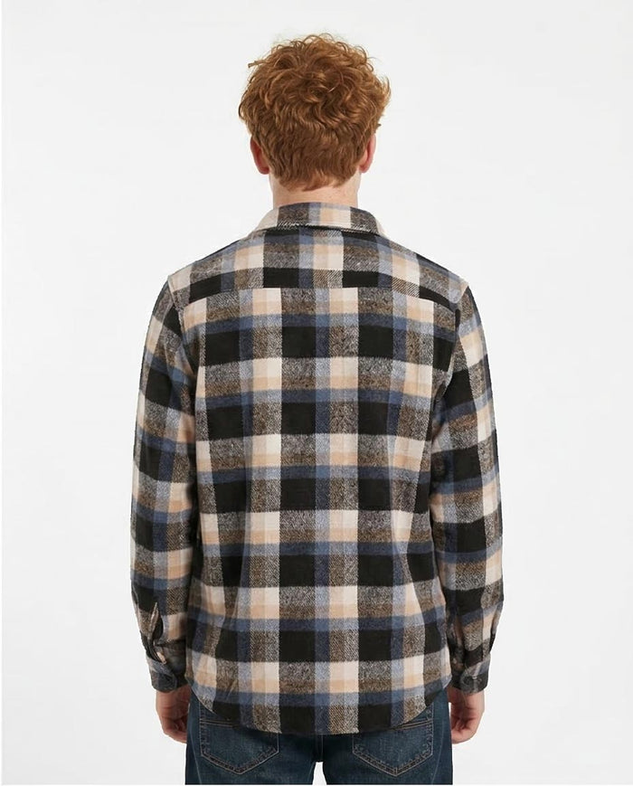 Blue and Tan Plaid Flannel Overshirt - O200614