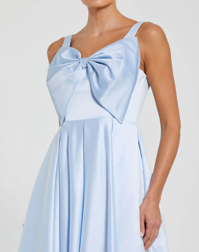Blue Satin Midi Dress with Oversized Bow - Ieena for Mac Duggal