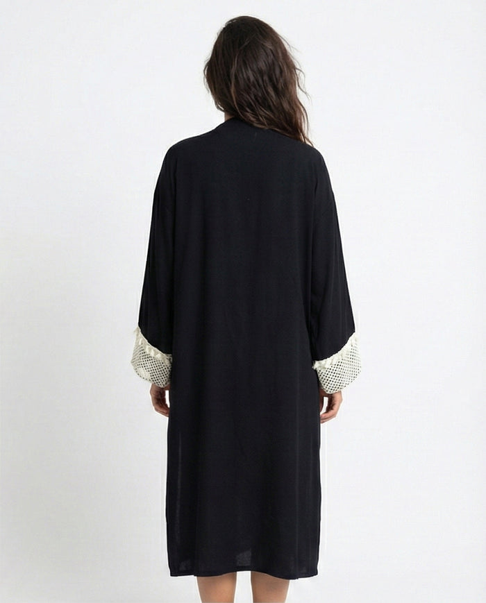 Bohemian Contrast Trim Longline Cardigan - O198046