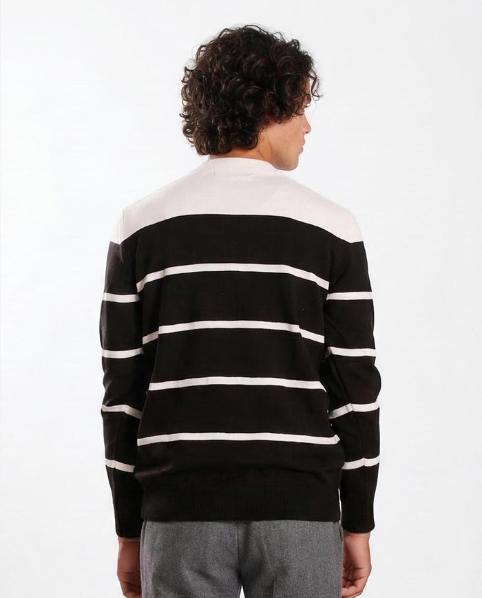 Bold Nautical Striped Crew Neck Knit Pullover - O201340