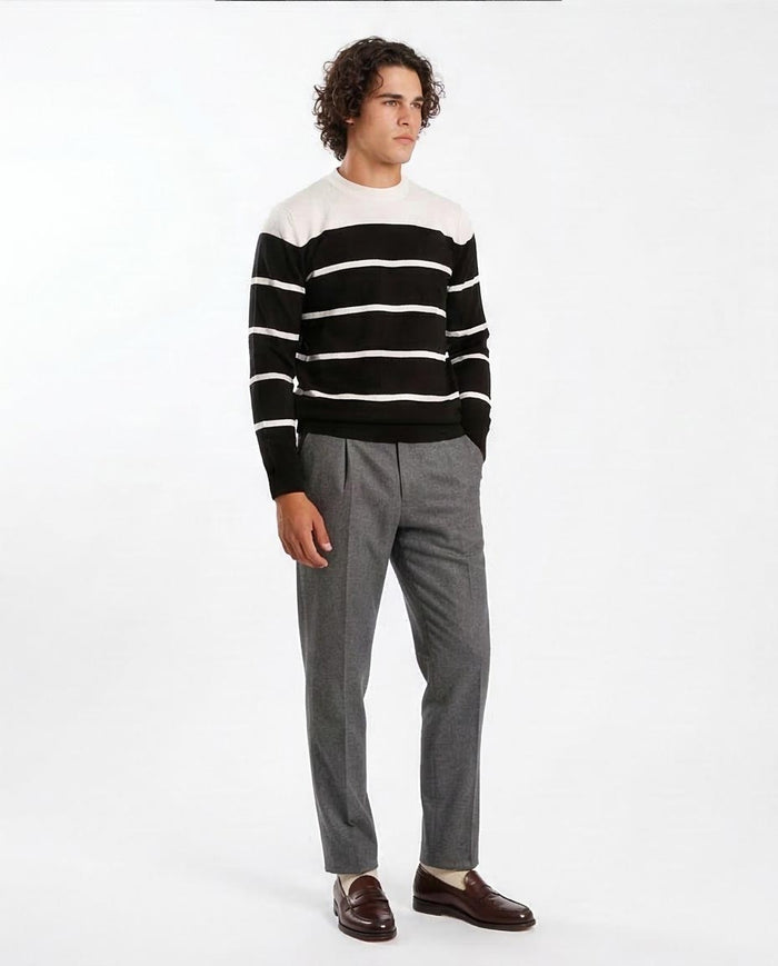 Bold Nautical Striped Crew Neck Knit Pullover - O201340