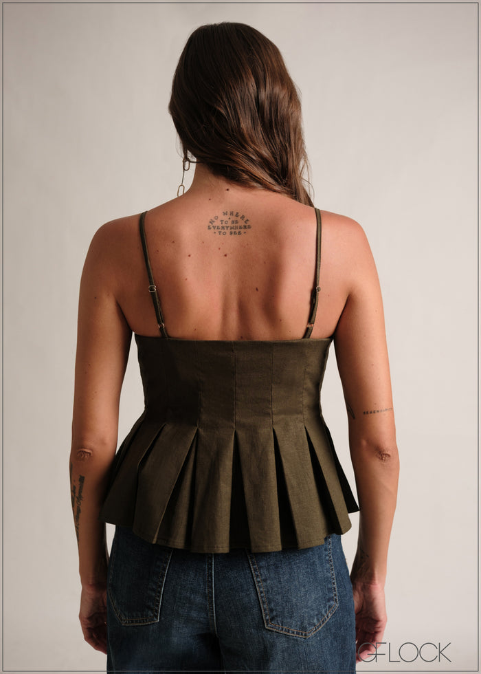 Box Pleat Detailed Strappy Top - 190126